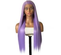 Peluca morada clara, larga, recta, con encaje frontal, prearrancada con línea de cabello natural for mujeres, peluca sintética sin pegamento.(22inch)