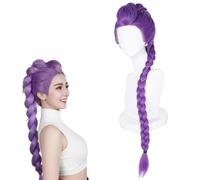 Peluca morada de cosplay con cola de caballo larga trenzada y desmontable, fibra resistente al calor y línea de cabello realista, perfecta para cosplay, Halloween y fiestas (estilo Rumi)