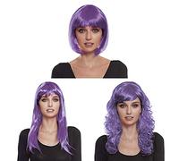 Peluca Morada Larga Lisa con Flequillo Disfraces Fiestas Carnaval Cosplay Mujer Adulto