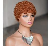 Peluca Mujer, Afro Kinky Curly Human Hair Pelucas Cortas para Mujeres Negras Fluffy Tight Curls Natural Looking Glueless Hair Replacement Wig,Amarillo