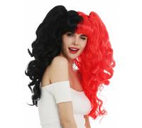 Peluca Mujer Cosplay Largo Rizado Desmontable Trenzas Lolita Gótica Negro Rojo