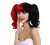 WIG ME UP - ZM-1189 Peluca para mujeres arlequín Lolita cosplay pelo corto liso con trenzas largas color negro rojo dividido