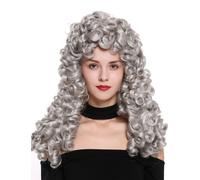 Peluca Mujer Hombre Barroco Renacimiento Noble Largo Rizos Rizado Gris Plata