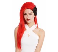 Peluca Mujer Hombre Cosplay Punk Emo Wave 80er Largo Negro Rojo DL104-113-1B