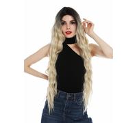 Peluca Mujer Lace-Front 85CM Largo Voluminoso Ondulado Ombre Marrón Oscuro