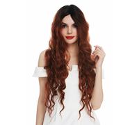 Peluca Mujer Lace-Front 85CM Largo Voluminoso Rizado Ombre Negro Rojo Cobre