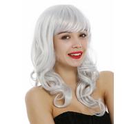 Peluca Mujer Largo Rizos Ondulado Flequillo Cosplay Gris Claro Blanco