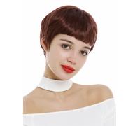 Peluca Mujer Muy Corto 60er Pixie Cut Peinado Pelo Flequillo Rojo Marrón Oxidado