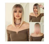 Peluca Mujer Pelucas Peluca de pelo Natural resistente al calor, Rubio, rosa, ombré, Bob corto con flequillo, pelucas sintéticas rectas de Cosplay for mujeres negras Disfraz de fiesta diaria para muje