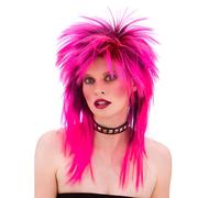 Peluca Mullet Para Damas Peluca Rosa Rockera Accesorio De Disfraz Punk De Los 80