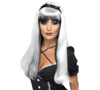 Peluca Negra De Bruja Para Adultos Halloween Dama Disfraz Morticia Accesorio