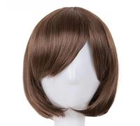 Peluca negra Fei-Show de fibra sintética resistente al calor con flequillo oblicuo, ondulada corta, para cosplay, Halloween, carnaval, cabello de mujer, 1B/30HL-12 PULGADAS
