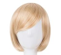 Peluca negra Fei-Show de fibra sintética resistente al calor con flequillo oblicuo, ondulada corta, para cosplay, Halloween, carnaval, cabello de mujer, postizos, P27/613-12 PULGADAS
