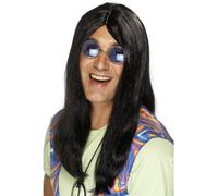 Peluca Negra Larga Hippie Neil Años 60 70 Adultos Accesorio De Disfraz Hippy