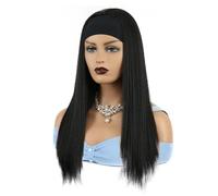 Peluca negra lisa con diadema for mujer, de cabello sintético natural humano, for uso diario. para mujeres encantadoras(22 inch)