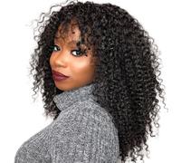 Peluca Negra Mujer Pelo Kinky Curly Human Hair Wigs con Fringe Brazilian Remy Hair Sin Lazo Front Glueless Afro Kinky Curly 20 Pulgadas