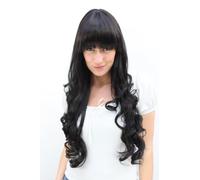 Peluca Negra Para Dama Muy Larga Con Cabello Rizado Y Flequillo 3116-2 WIG