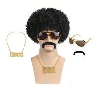 Peluca Negra Rizada Afro 70s Disco Señoras Disfraces Accesorio 4 Pack (Negro)