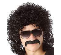 Peluca negra rizada para hombre, de estrella del rock, estilo años 70 y 80, para disfraz de Halloween, fiesta de disfraces