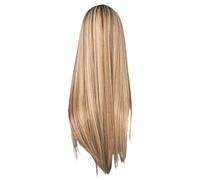 Peluca ombré larga, color castaño y rubio, de 25, 6 pulgadas, sintética, recta, de aspecto natural y realista, con raíces oscuras, ideal para mujeres, fiestas, cosplay uso diario..