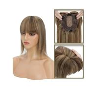 Peluca ondulada Adorno de cabello humano con flequillo, 13x15 cm, base de seda, piezas de cabello humano superior, pieza de cabello liso con clip for mujeres con pérdida de cabello y adelgazamiento de