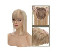 Peluca ondulada Adorno de cabello humano con flequillo, 13x15 cm, base de seda, piezas de cabello humano superior, pieza de cabello liso con clip for mujeres con pérdida de cabello y adelgazamiento de