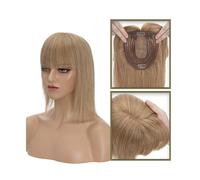 Peluca ondulada Adorno de cabello humano con flequillo, 13x15 cm, base de seda, piezas de cabello humano superior, pieza de cabello liso con clip for mujeres con pérdida de cabello y adelgazamiento de