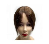 Peluca ondulada Adorno de encaje suizo de 10 "con flequillo, adornos de cabello humano hechos a mano naturales invisibles con clip en postizos de cabello brasileño for mujeres volumen de pérdida de ca