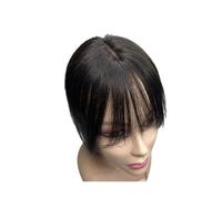 Peluca ondulada Adorno de encaje suizo de 10 "con flequillo, adornos de cabello humano hechos a mano naturales invisibles con clip en postizos de cabello brasileño for mujeres volumen de pérdida de ca