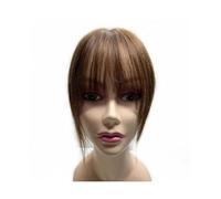 Peluca ondulada Adorno de encaje suizo de 10 "con flequillo, adornos de cabello humano hechos a mano naturales invisibles con clip en postizos de cabello brasileño for mujeres volumen de pérdida de ca