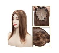 Peluca ondulada Adornos de cabello humano for mujeres, 15x15 cm, cubierta de área grande, 30,5 a 40,6 cm, pelo liso, base de seda, clip en pelo indio, postizo for pérdida de cabello, adelgazamiento de