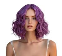 Peluca ondulada corta de 14 pulgadas for mujeres, pelucas sintéticas Bob, apariencia natural for uso diario de peinado Suave y Natural(Purple)