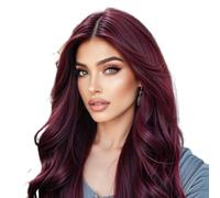 Peluca ondulada roja - Peluca de color burdeos cabello humano, rojo vino peluca rizada | 25 pulgadas de onda roja del cuerpo largo pelucas humanas, cabello sin brillo, encaje transparente para mujeres