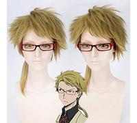Peluca para accesorios a juego, modelado de rendimiento Bungou Stray Dog Kunikida, peluca única color marrón oscuro con cola de caballo hacia arriba