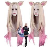 Peluca para accesorios a juego, modelado de rendimiento, peluca de cosplay Lol Kda Ali amarillo degradado rosa orejas largas