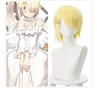 Peluca para anime Come Back Lord Devil Aku, flequillo corto rubio, resistente al calor, pelo sintético para cosplay, fiesta de Halloween + gorra de peluca gratis