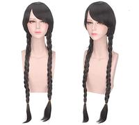 Peluca para aumentar el volumen del cabello después de la quimioterapia para niñas, trenzas torcidas, pelo largo, negro, cara cerrada, doble trenza, rendimiento, etapa Qi, oblicuo, flequillo completo