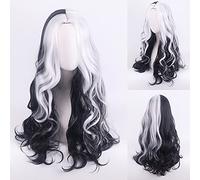 Peluca para aumentar el volumen del cabello después de la quimioterapia, peluca 101 de perro leal Cruella de Vil Kuila Bruja blanco y negro a juego, pelo corto rizado, color: Yn037 {70 cm}