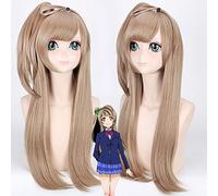 -Peluca para Cosplay Anime Love Live Kotori Minami Peluca de Cosplay Marrón Rubio Pelucas de pelo sintético largas y rectas para mujer Fibra resistente al calor 70 cm
