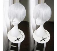 Peluca para cosplay de anime Land of the Lustrous Houseki no Kuni Antarcticite, peluca de pelo corto blanco plateado, pelo sintético para cosplay + gorra como se muestra en la imagen