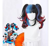 Peluca para cosplay de Sei Shonagon, color negro, azul, rojo, mixto, rizado, resistente al calor, pelo sintético para fiestas + gorro de peluca
