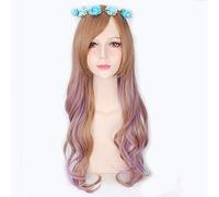 -Peluca para Cosplay Harajuku Lolita Peluca larga ondulada Pelo sintético Anime Cosplay Púrpura Azul Marrón Destacados Pelucas de fiesta coloridas para mujeres PL-159