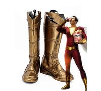-Peluca para Cosplay Peluca de Cosplay de Anime Capitán Marvel Shazam Cosplay Película Caliente Shazam Billy Batson Botas de Cosplay Zapatos Dorados de superhéroe a Medida Tamaño Europeo