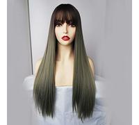 -Peluca para cosplay Peluca de cosplay de anime Pelucas sintéticas largas y rectas con flecos Omber Azul Gris Pelucas naturales para mujeres negras Pelucas de cosplay Pelucas de fibra resistentes al