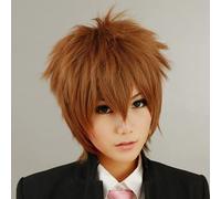 Peluca para disfraz de cosplay Katekyo Hitman Reborn Sawada Tsunayoshi pelo sintético marrón que muestra la imagen