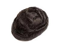 Peluca para hombre, 25 mm, piel sintética, estilo afro rizado, pelo humano inyectado, sistema de rizos para hombres (marrón oscuro, 6 x 9)