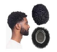 Peluca para Hombre Afro Curly Toupee for hombres French Lace PU Base Unidad de sistema cabello rizado Prótesis masculina duradera Densidad media Indian Human for Peluquín