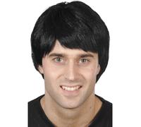 Peluca para Hombre Corto Negro Accesorio Disfraz Niño Banda 70s 80s