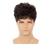 Peluca para Hombre Marrón Corta Rizada Resistente al Calor Peluca Sintética Natural Fluffy Cap Uso Diario Fiesta Halloween,Marrón