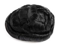 Peluca para hombre, pelo humano, dentadura postiza, para hombres, mono top con revestimiento de poliéster (negro azabache, 7 x 9)